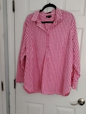 Lands' End Pink and White Gingham Shirt